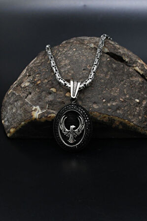 Anka Kuşu Mikro Taş Süslemeli Gümüş Kolye Kral Zincir 2Mm 901842