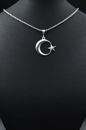 Ay Yıldızlı (AYYILDIZLI) 925 Ayar Gümüş Kolye Kral Zincir 2Mm 901851
