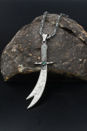 Hz. Ali'nin Kılıcı Zülfikar 925 Ayar Gümüş Kolye Kral Zincir 2Mm 901852