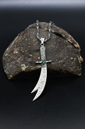 Hz. Ali'nin Kılıcı Zülfikar 925 Ayar Gümüş Kolye Kral Zincir 2Mm 901852