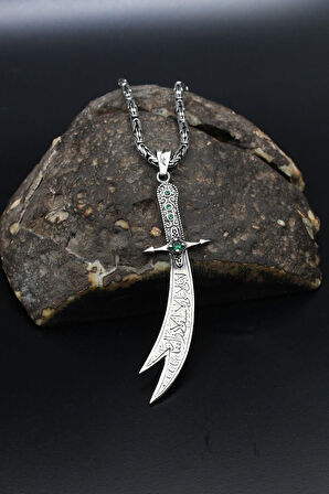 Hz. Ali'nin Kılıcı Zülfikar 925 Ayar Gümüş Kolye Kral Zincir 2Mm 901852