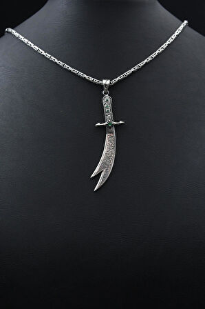 Hz. Ali'nin Kılıcı Zülfikar 925 Ayar Gümüş Kolye Kral Zincir 2Mm 901852