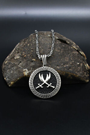 Grek Desenli Hz. Ali Zülfikar Kılıcı 925 Ayar Gümüş Kolye Kral Zincir 2Mm 901853