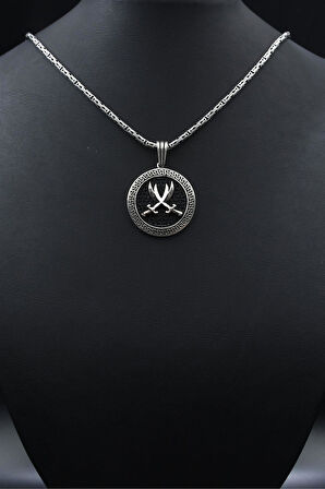 Grek Desenli Hz. Ali Zülfikar Kılıcı 925 Ayar Gümüş Kolye Kral Zincir 2Mm 901853