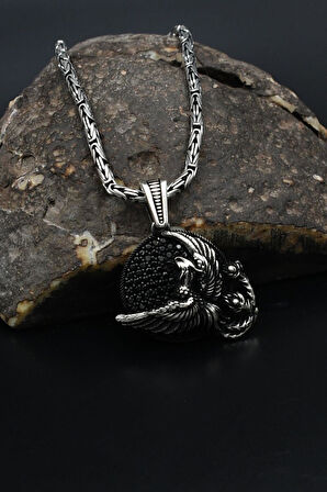 Anka kuşu Figürlü 925 Ayar Gümüş Kolye Kral Zincir 2Mm 901859