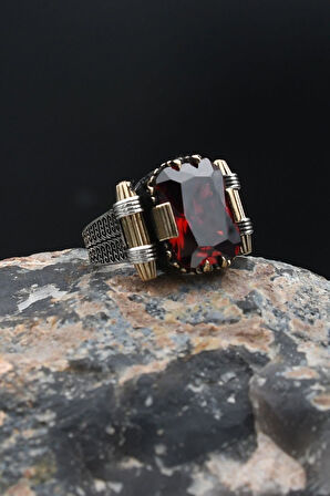 Kımızı Baget Zirkon Taşlı Yüzüğü 925 Ayar Gümüş 901883