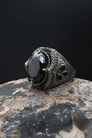 Siyah Zirkon Taşlı 925 Ayar Gümüş Erkek Yüzüğü 901887