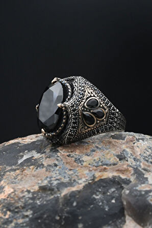 Siyah Zirkon Taşlı 925 Ayar Gümüş Erkek Yüzüğü 901887