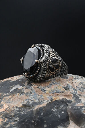 Siyah Zirkon Taşlı 925 Ayar Gümüş Erkek Yüzüğü 901887