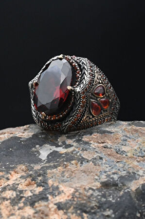 Kırmızı Zirkon Taşlı 925 Ayar Gümüş Erkek Yüzüğü 901888