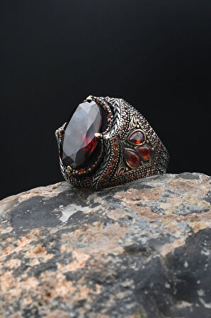 Kırmızı Zirkon Taşlı 925 Ayar Gümüş Erkek Yüzüğü 901888