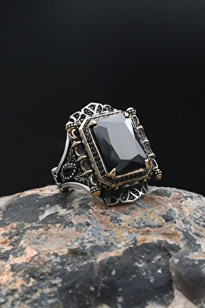 925 Ayar Gümüş Erkek Yüzük Kare Siyah Zirkon Taşlı 901891