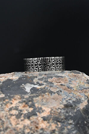 Grek Desenli 925 Ayar Gümüş Erkek Alyans Yüzük 901904