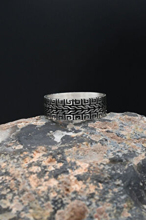 Grek Desenli 925 Ayar Gümüş Erkek Alyans Yüzük 901904
