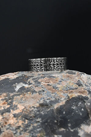 Grek Desenli 925 Ayar Gümüş Erkek Alyans Yüzük 901904