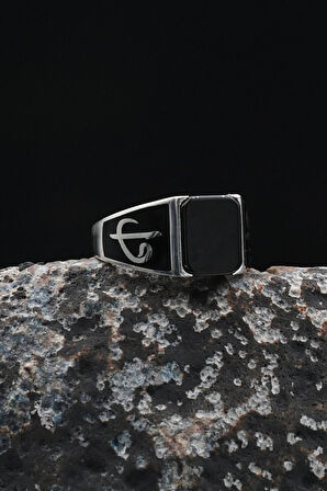 Vav Elif İşlemeli Oniks Taşlı 925 Ayar Gümüş Yüzüğü 901914