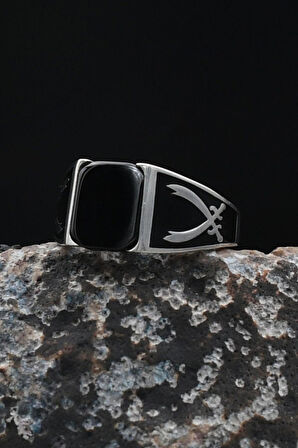 Hz. Ali Zülfikar Kılıcı Oniks Taşlı 925 Ayar Gümüş Yüzük 901915