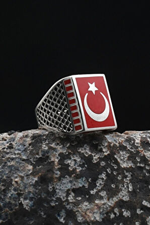 Ay Yıldızlı (AYYILDIZLI) Mineli 925 Ayar Gümüş Yüzük 901921