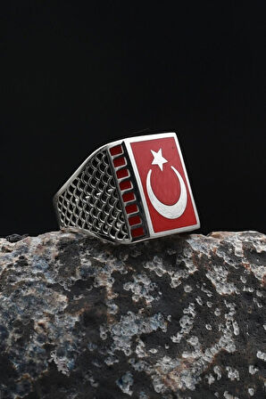 Ay Yıldızlı (AYYILDIZLI) Mineli 925 Ayar Gümüş Yüzük 901921