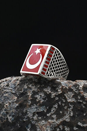 Ay Yıldızlı (AYYILDIZLI) Mineli 925 Ayar Gümüş Yüzük 901921