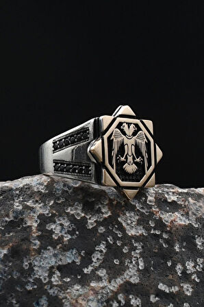 SELÇUKLU KARTALI - Çift Başlı Kartal Figürlü 925 Ayar Gümüş Erkek Yüzük 901928