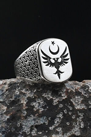 Anka Kuşu - Ay Yıldızlı - AYYILDIZLI Figürlü 925 Ayar Gümüş Yüzük 901932