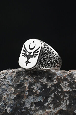 Anka Kuşu - Ay Yıldızlı - AYYILDIZLI Figürlü 925 Ayar Gümüş Yüzük 901932