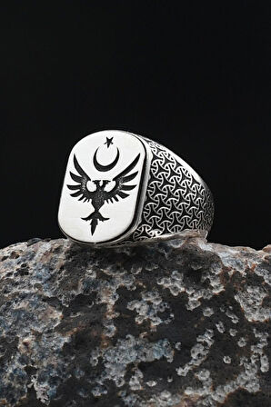 Anka Kuşu - Ay Yıldızlı - AYYILDIZLI Figürlü 925 Ayar Gümüş Yüzük 901932