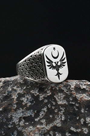 Anka Kuşu - Ay Yıldızlı - AYYILDIZLI Figürlü 925 Ayar Gümüş Yüzük 901932