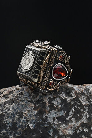 Özel Tasarım Hz. Süleyman Mührü 925 Ayar Gümüş Erkek Yüzüğü 901936