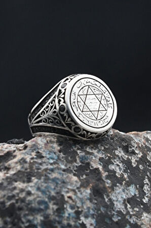 Doğal Oniks Taşlı Tesbih Ve 925 Ayar Gümüş Yüzük Hz. Süleyman Mührü Mikro Taş Süslemeli 901942