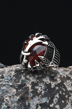 Doğal Damarlı Akik Taşlı Tesbih Ve 925 Ayar Gümüş Yüzük Zülfikar Figürlü Kırmızı Zirkon Taşlı 901990