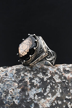 Hz. Ali Zülfikar Kılıcı ve Hz. Süleyman Mührü 925 Ayar Gümüş Erkek Yüzüğü 901996