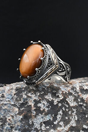 Hz. Ali Zülfikar Kılıcı 925 Ayar Gümüş Yüzük Kaplangözü Taşlı 901999