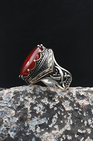 Hz. Ali Zülfikar Kılıcı 925 Ayar Gümüş Yüzük Akil Taşlı 902000