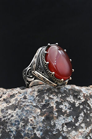 Hz. Ali Zülfikar Kılıcı 925 Ayar Gümüş Yüzük Akil Taşlı 902000