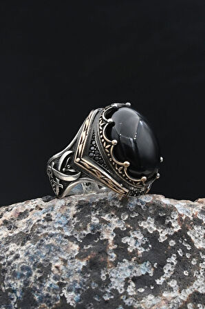 Hz. Ali Zülfikar Kılıcı 925 Ayar Gümüş Yüzük Siyah Oniks Taşlı 902001