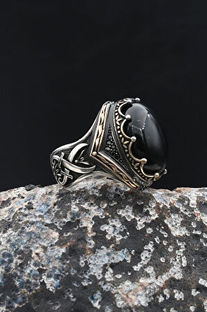 Hz. Ali Zülfikar Kılıcı 925 Ayar Gümüş Yüzük Siyah Oniks Taşlı 902001