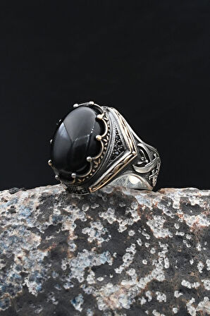 Hz. Ali Zülfikar Kılıcı 925 Ayar Gümüş Yüzük Siyah Oniks Taşlı 902001