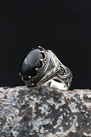 Hz. Ali Zülfikar Kılıcı 925 Ayar Gümüş Yüzük Siyah Oniks Taşlı 902001