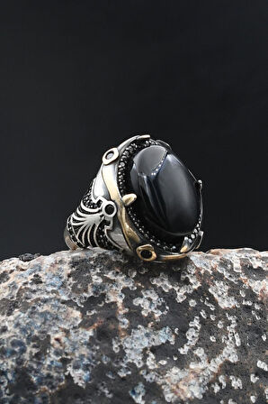 Siyah Oniks Taşlı 925 Ayar Gümüş Yüzük 902002