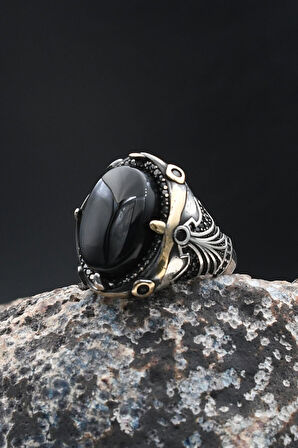 Siyah Oniks Taşlı 925 Ayar Gümüş Yüzük 902002