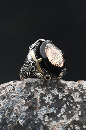 Hasbiyallah Yazılı Sıkma Kehribar Taşlı 925 Ayar Gümüş Yüzük 902006