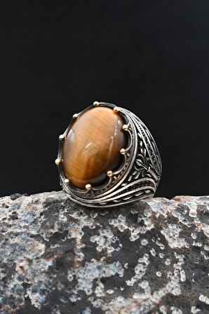 Erkek Yüzük Kaplangözü Taşlı 925 Ayar Gümüş 902015