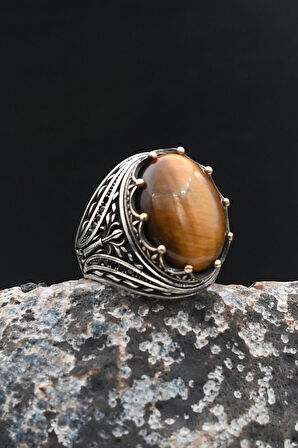 Erkek Yüzük Kaplangözü Taşlı 925 Ayar Gümüş 902015