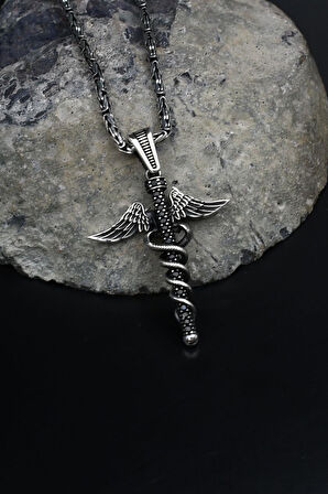 Kolye Kral Zincir 2Mm Kanat -Tıp Simgeli- Zirkon Taş Süslemeli 925 Ayar Gümüş 902050