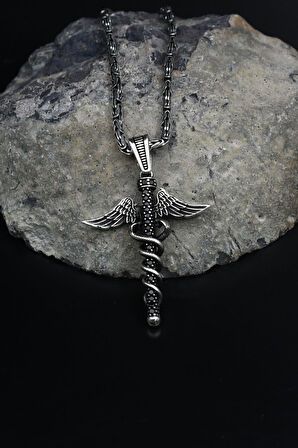 Kolye Kral Zincir 2Mm Kanat -Tıp Simgeli- Zirkon Taş Süslemeli 925 Ayar Gümüş 902050