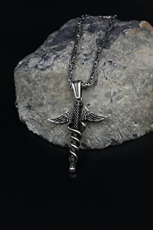 Kolye Kral Zincir 2Mm Kanat -Tıp Simgeli- Zirkon Taş Süslemeli 925 Ayar Gümüş 902050