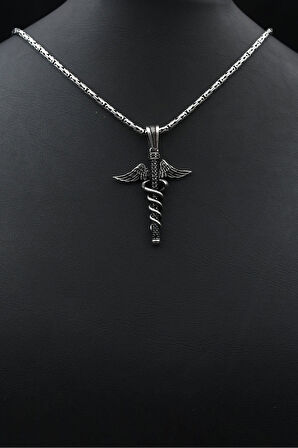 Kolye Kral Zincir 2Mm Kanat -Tıp Simgeli- Zirkon Taş Süslemeli 925 Ayar Gümüş 902050