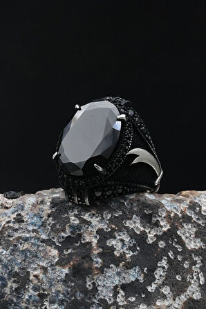 Hz. Ali'nin Kılıcı Zülfikar 925 Ayar Gümüş Yüzük Siyah Zirkon Taşlı 902054